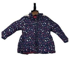 Baby Toddler Girls Navy Floral Puffer Coat HoodedZip Up Warm Winter Jacket 9-12M